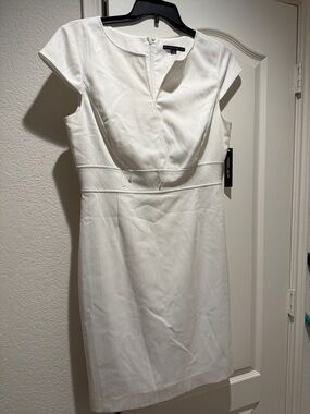 ANTONIO MELANI White Cap-Sleeve Midi Sheath Dress